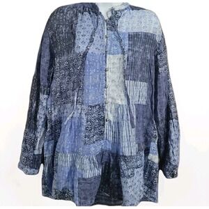 Patchwork Tunic Blouse Size XS Oversize Tiered Peasant Boho Anthropologie Pilcro